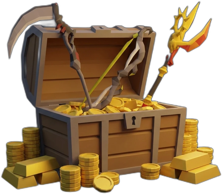 Loyalty reward chest overflowing with gold and items